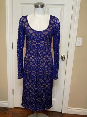 bcbg blue long sleeve dress BCBG Max Azria Blue Long Sleeve Crossover Front Shift Dress Small